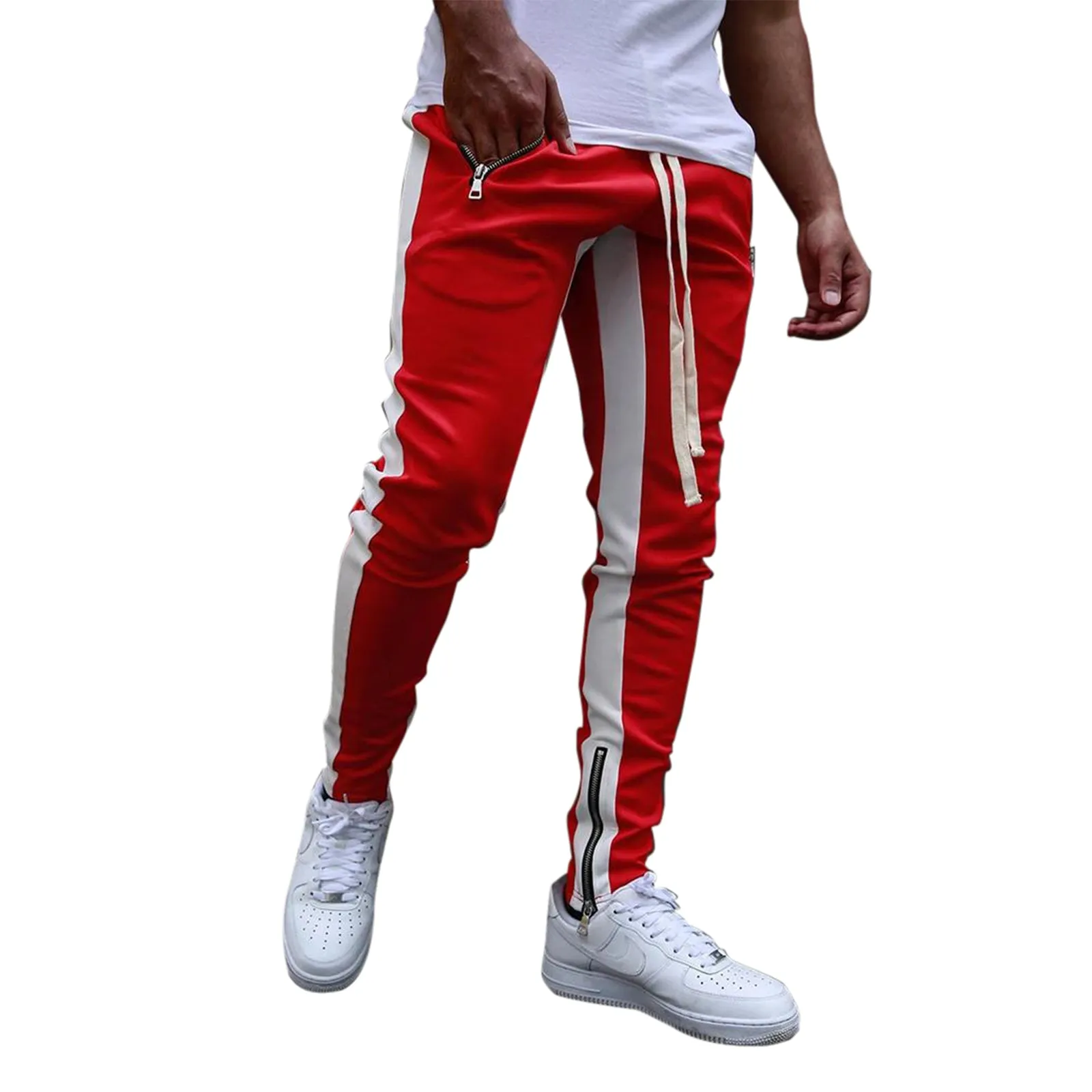 SKINNY DRAWSTRING ZIPPER POCKET RUNNING PANTS