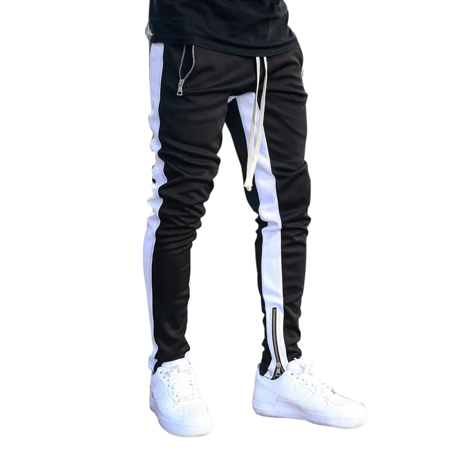 SKINNY DRAWSTRING ZIPPER POCKET RUNNING PANTS