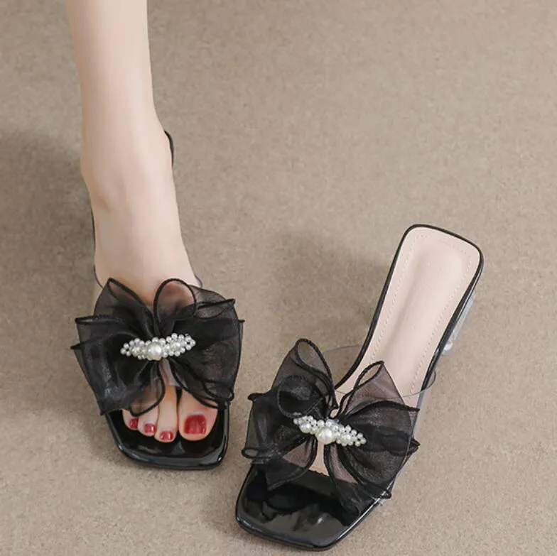 Small Size Clear Heel Sandals With Bow Tie MS83