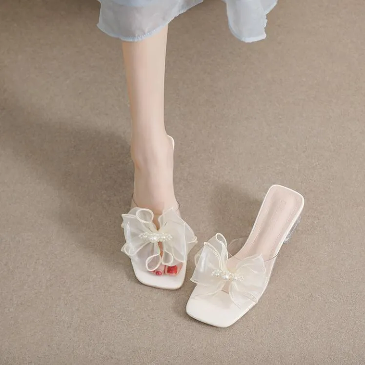 Small Size Clear Heel Sandals With Bow Tie MS83