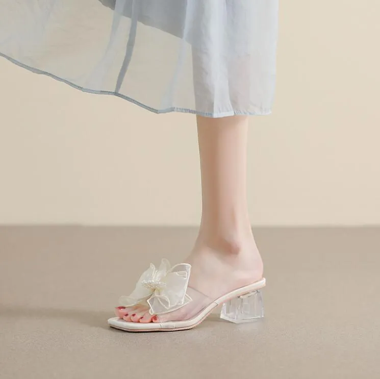 Small Size Clear Heel Sandals With Bow Tie MS83