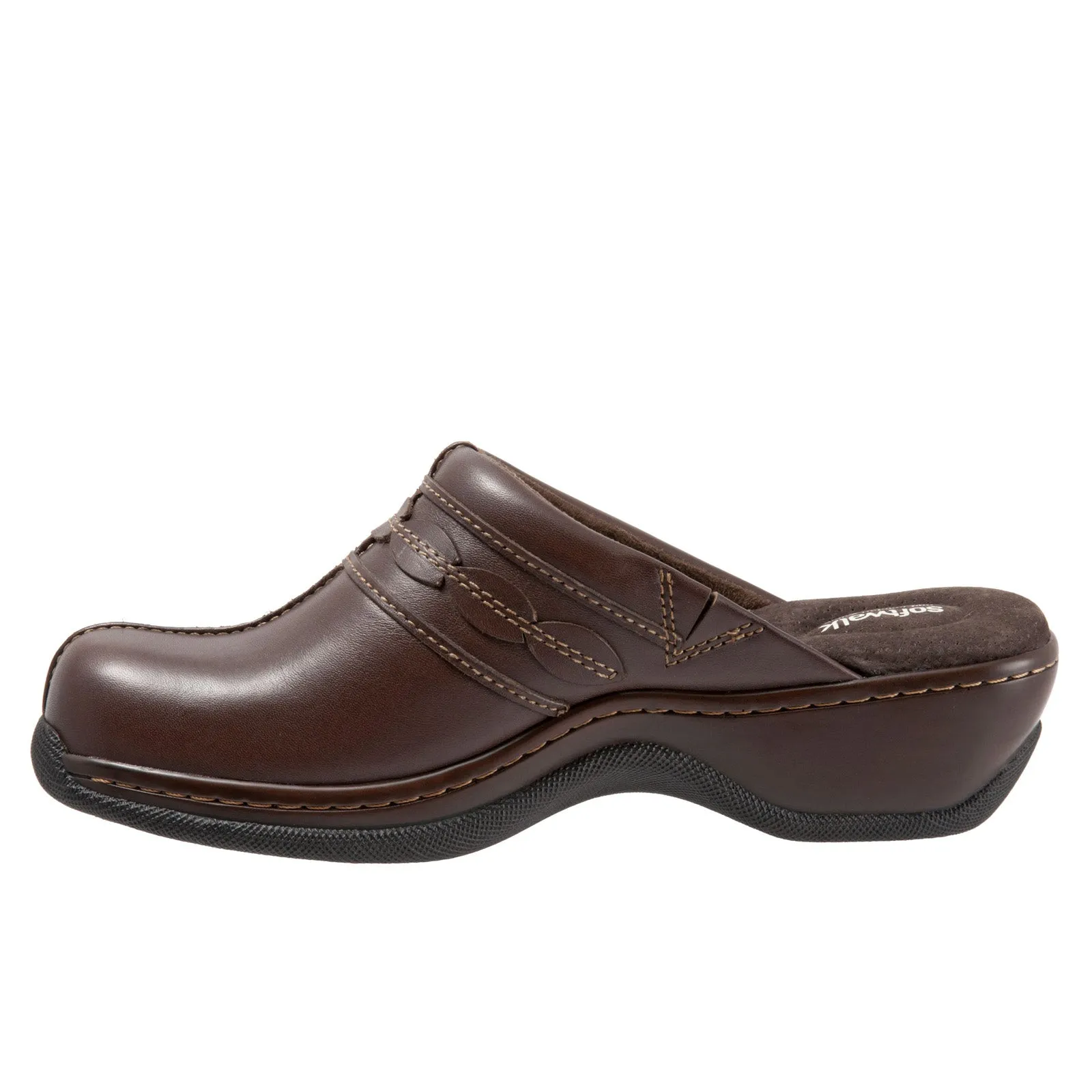 Softwalk Abby S1109-200 Womens Brown Extra Wide Leather Clogs Sandals Shoes
