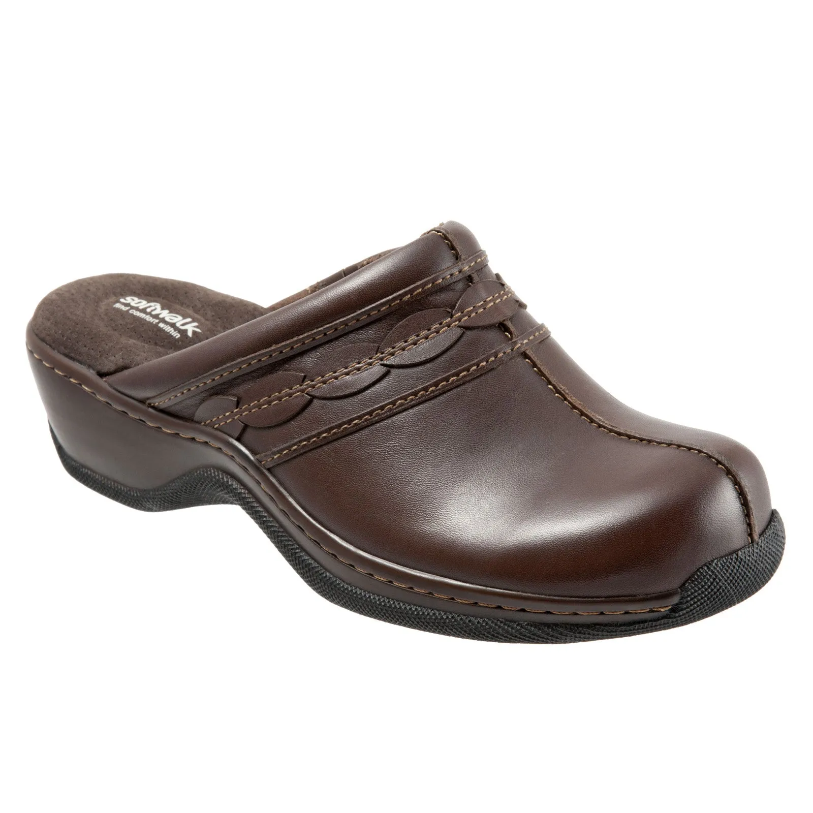 Softwalk Abby S1109-200 Womens Brown Extra Wide Leather Clogs Sandals Shoes