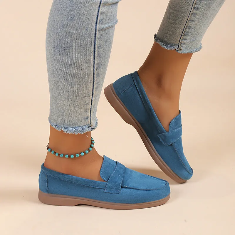Solid color suede shallow flat loafers