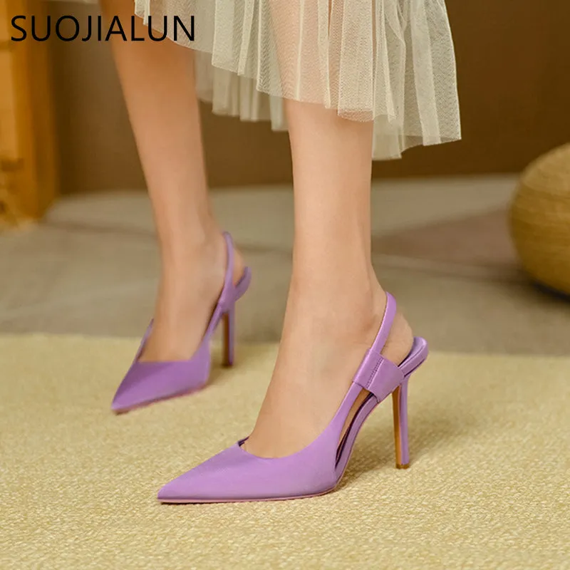 Spring Brand Slingback Sandals Pointed Toe Slip On Thin High Heel Ladies Elegant Pumps Shoes Drss Sanda