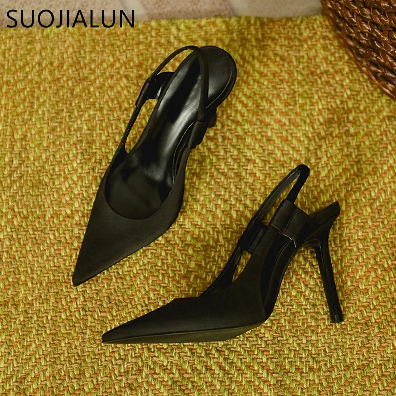 Spring Brand Slingback Sandals Pointed Toe Slip On Thin High Heel Ladies Elegant Pumps Shoes Drss Sanda
