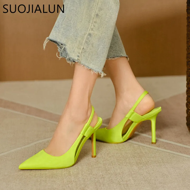 Spring Brand Slingback Sandals Pointed Toe Slip On Thin High Heel Ladies Elegant Pumps Shoes Drss Sanda