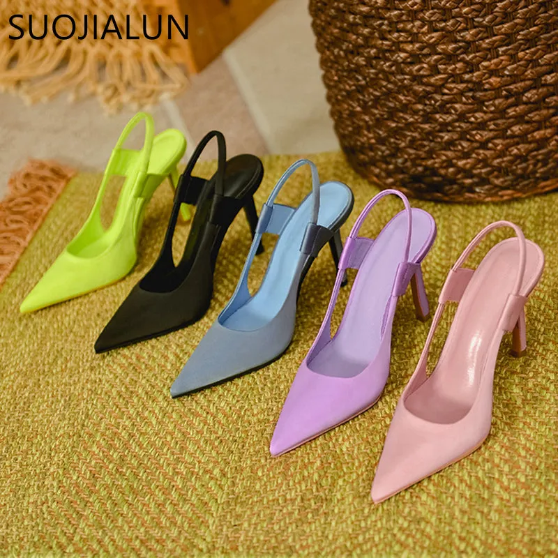 Spring Brand Slingback Sandals Pointed Toe Slip On Thin High Heel Ladies Elegant Pumps Shoes Drss Sanda