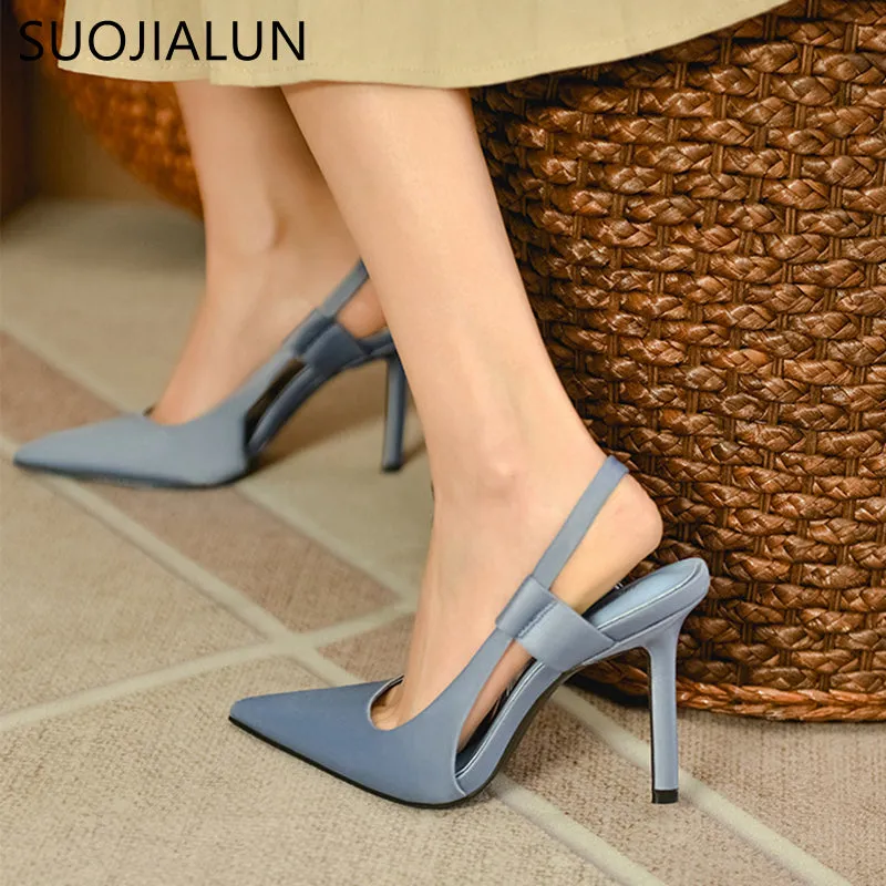 Spring Brand Slingback Sandals Pointed Toe Slip On Thin High Heel Ladies Elegant Pumps Shoes Drss Sanda