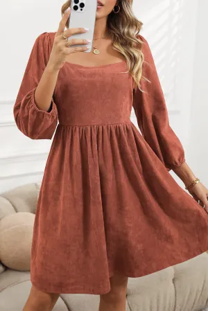 Square Neck High Waist Flared Short Dress