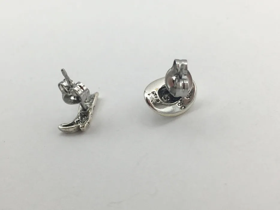Sterling Silver and Surgical Steel small cowboy hat and boot stud earring- western