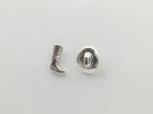 Sterling Silver and Surgical Steel small cowboy hat and boot stud earring- western
