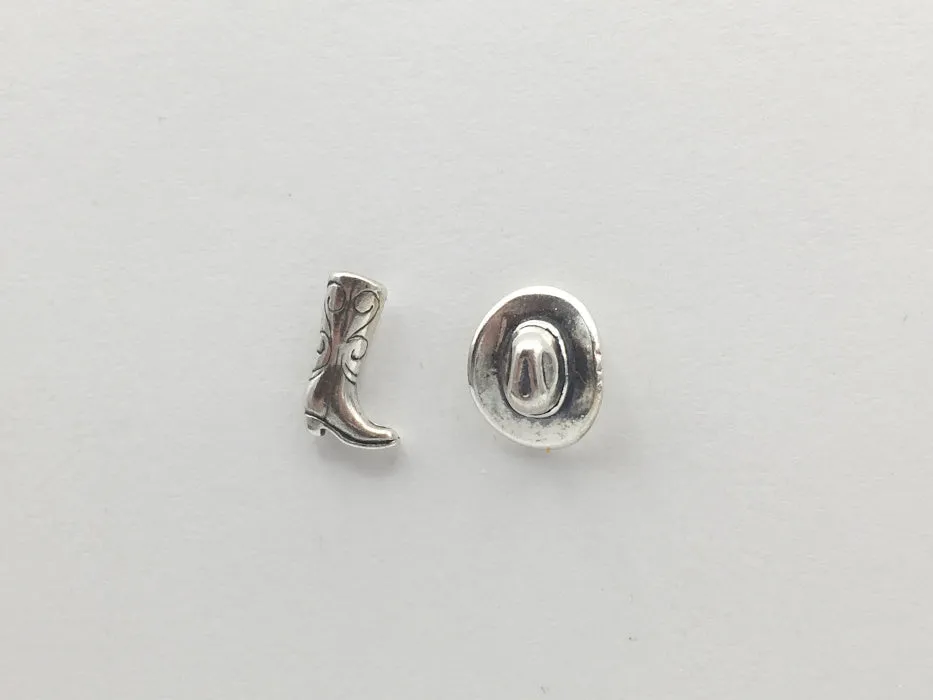 Sterling Silver and Surgical Steel small cowboy hat and boot stud earring- western