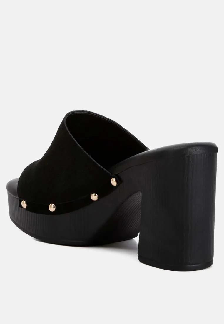 Suede High Block Heel Clogs By RAG
