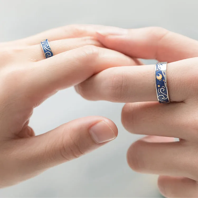 Van Gogh Starry Night Silver Couple Rings