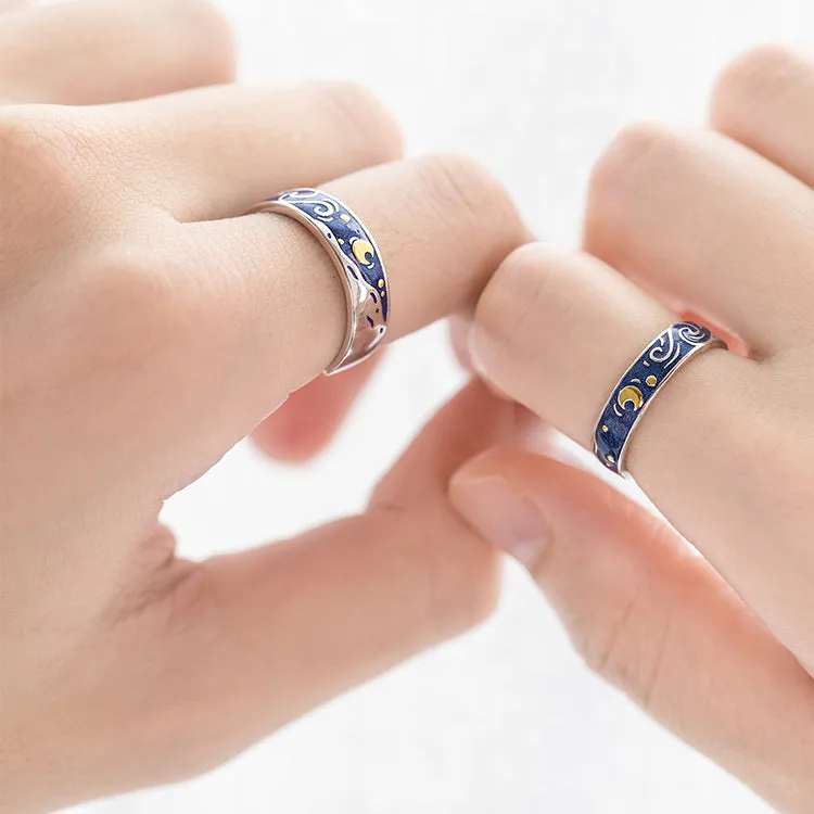 Van Gogh Starry Night Silver Couple Rings