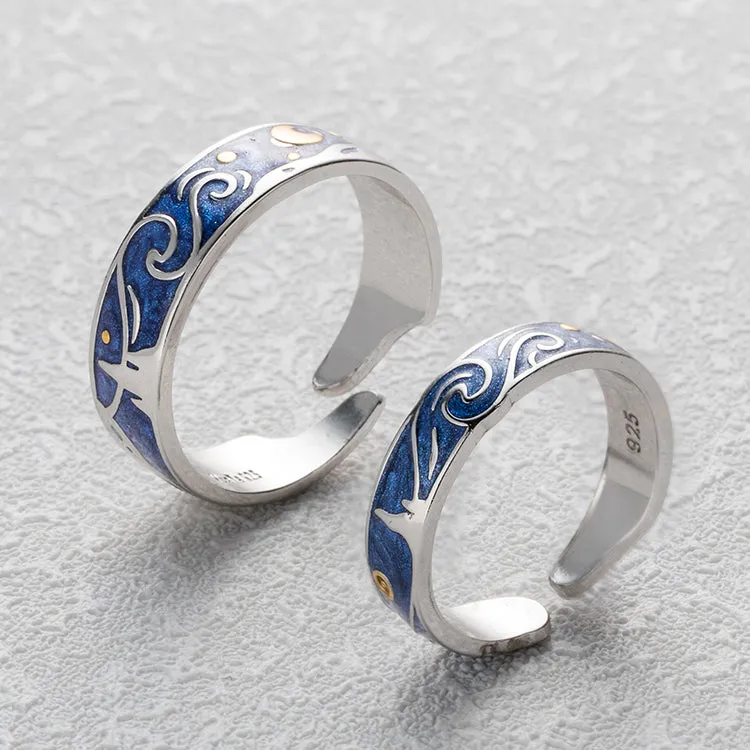 Van Gogh Starry Night Silver Couple Rings