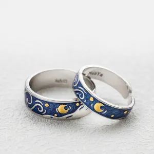 Van Gogh Starry Night Silver Couple Rings