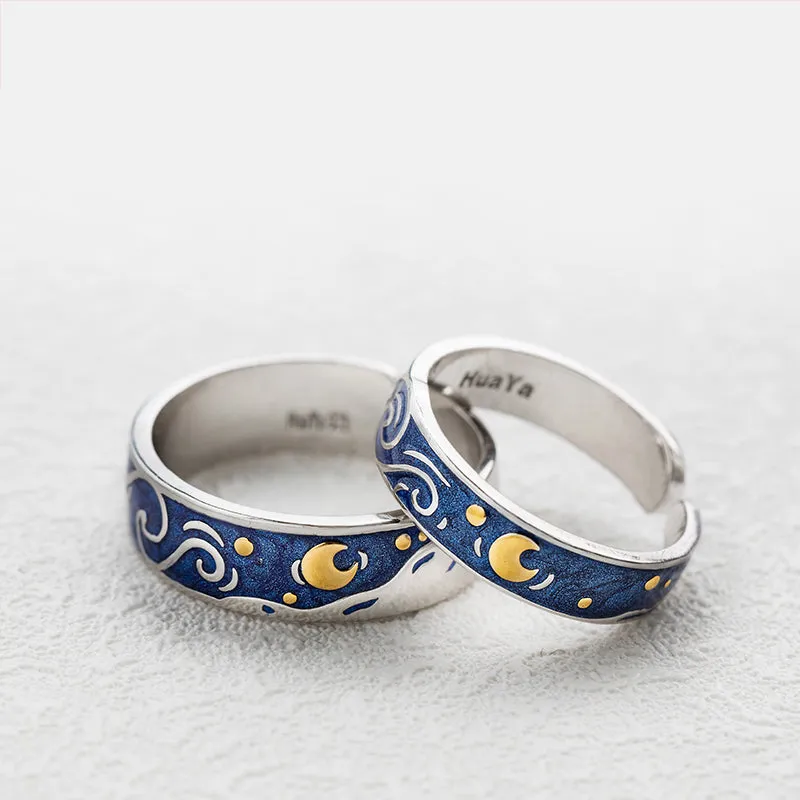 Van Gogh Starry Night Silver Couple Rings