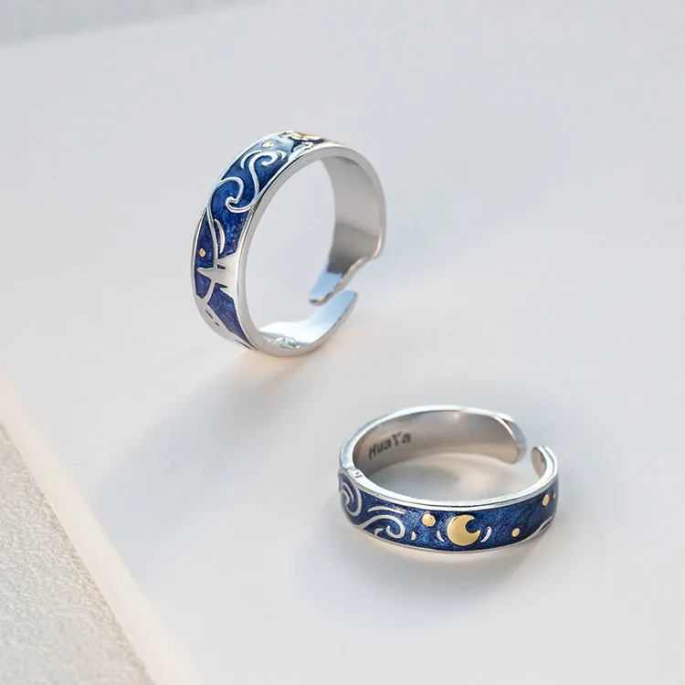 Van Gogh Starry Night Silver Couple Rings