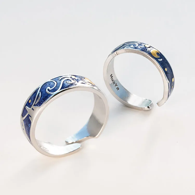 Van Gogh Starry Night Silver Couple Rings