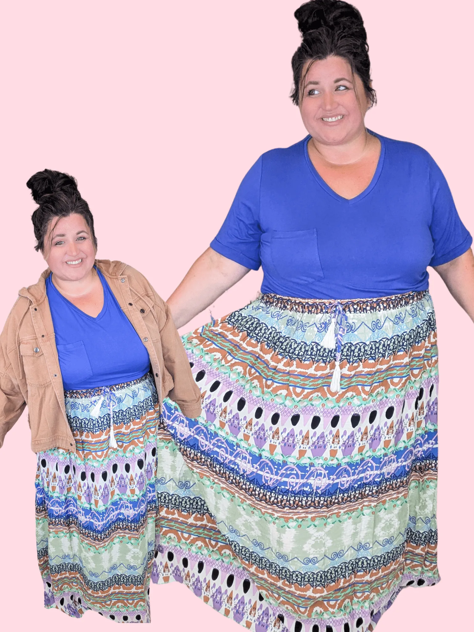 Weston Boho Print Skirt w/Stretch Waist   Tie