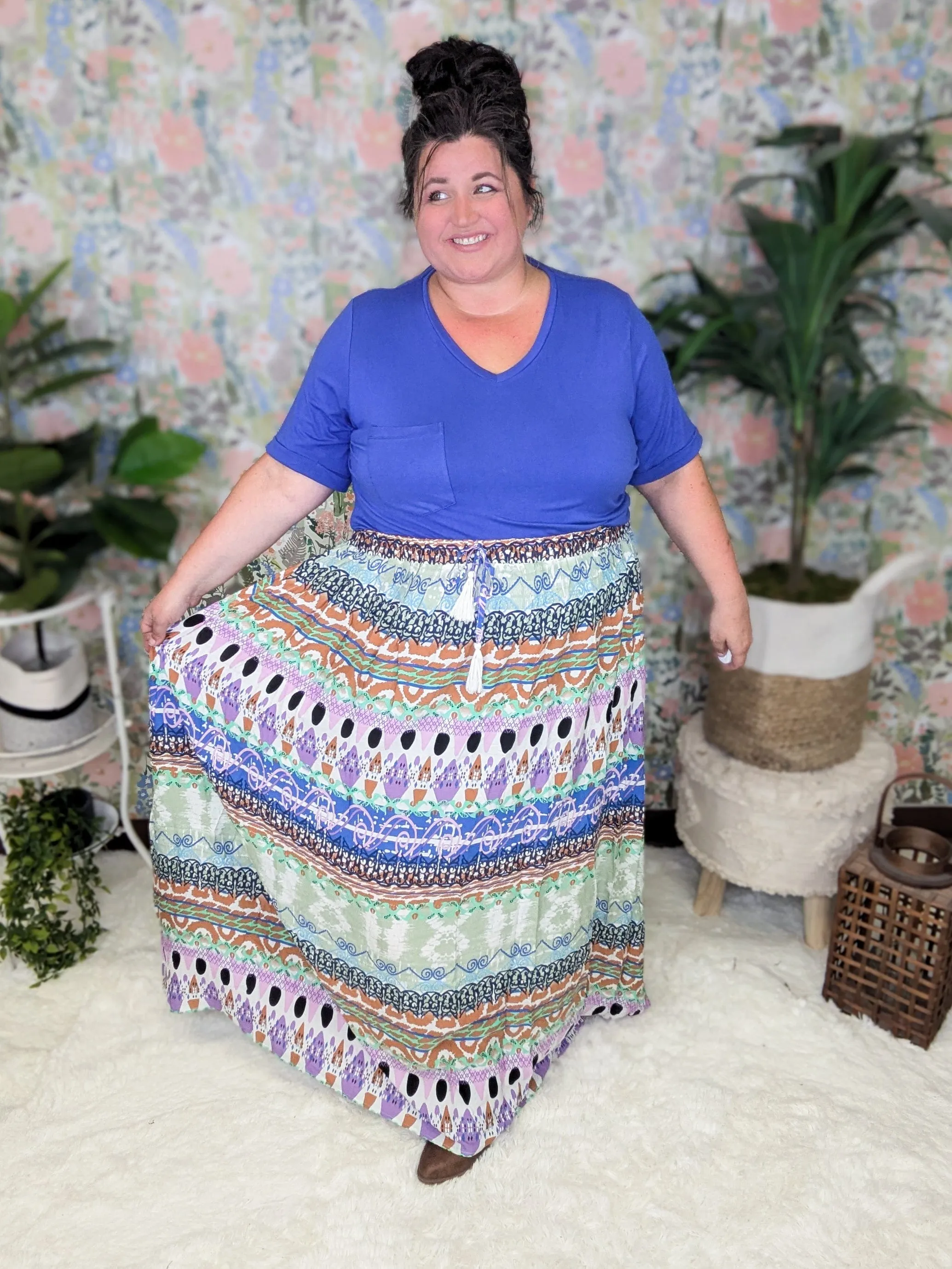 Weston Boho Print Skirt w/Stretch Waist   Tie