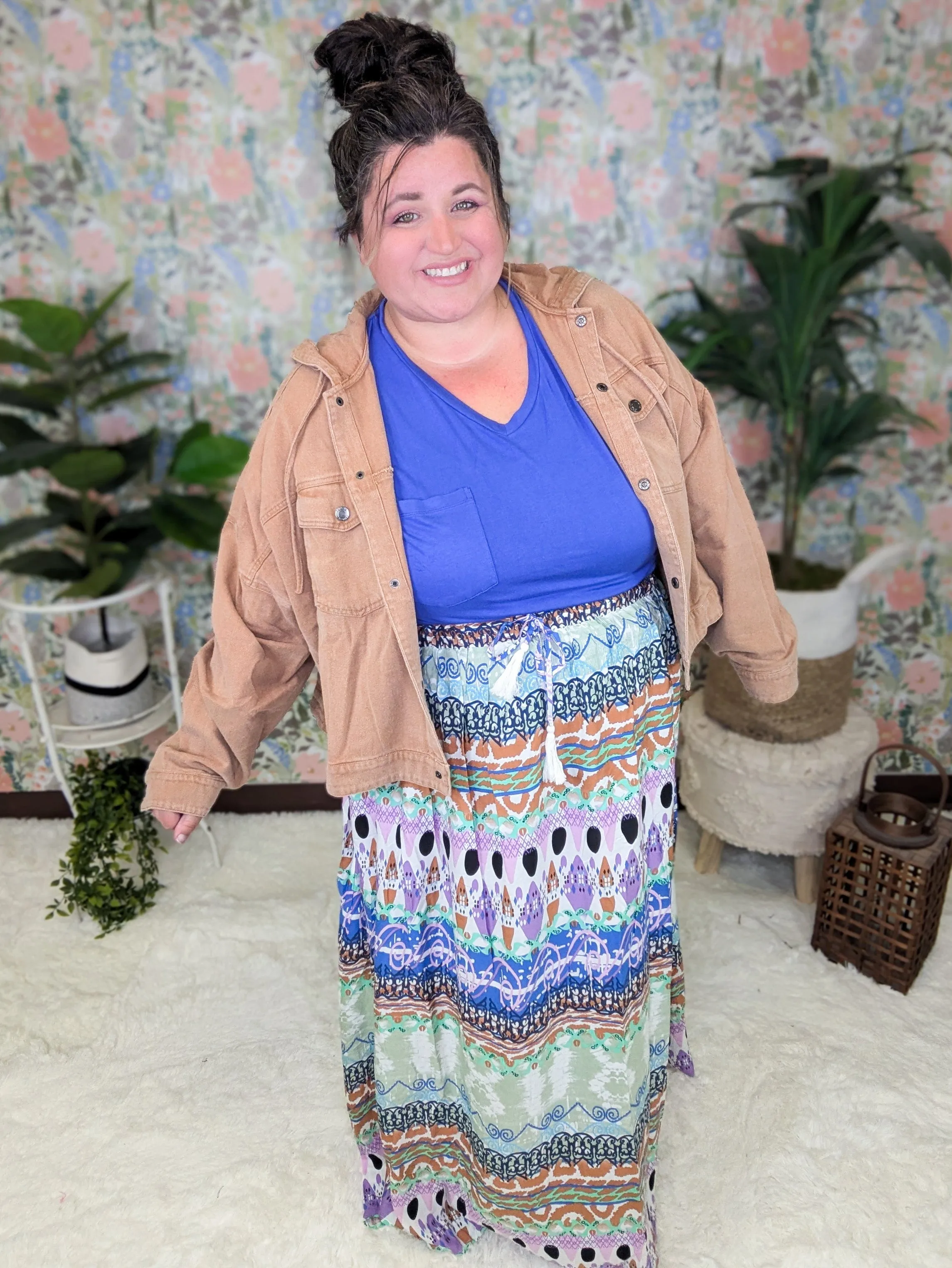 Weston Boho Print Skirt w/Stretch Waist   Tie