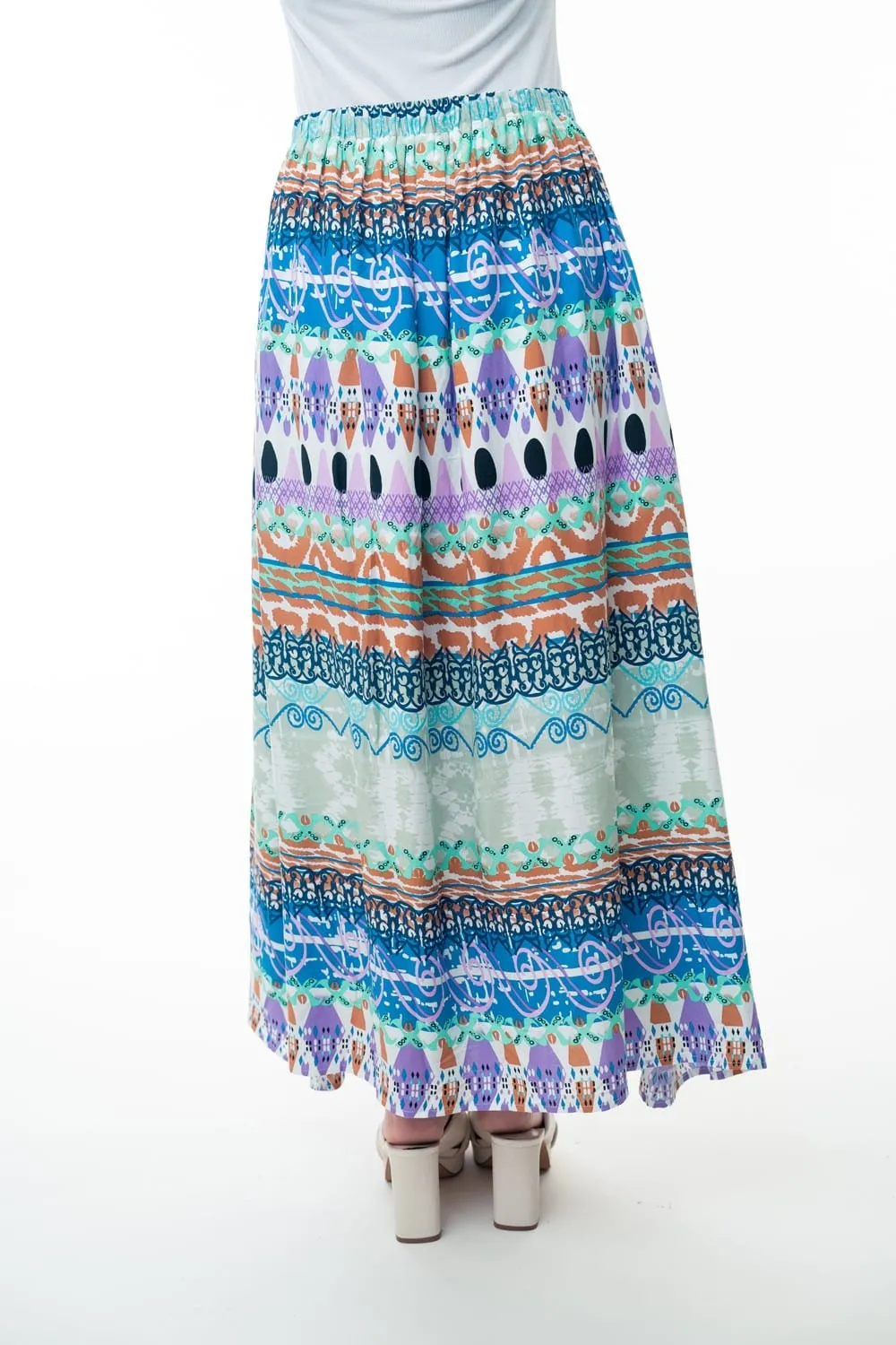 Weston Boho Print Skirt w/Stretch Waist   Tie