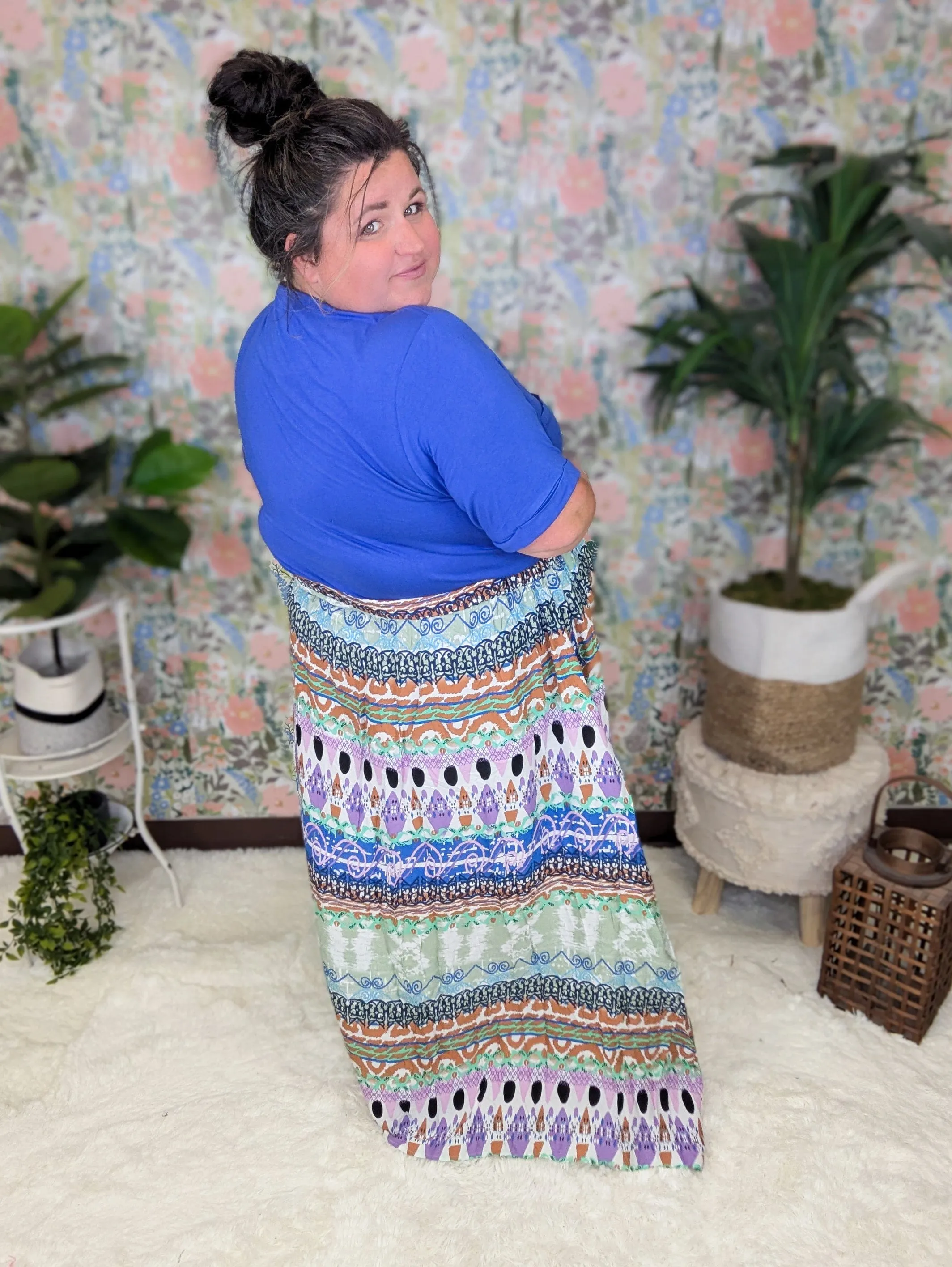 Weston Boho Print Skirt w/Stretch Waist   Tie