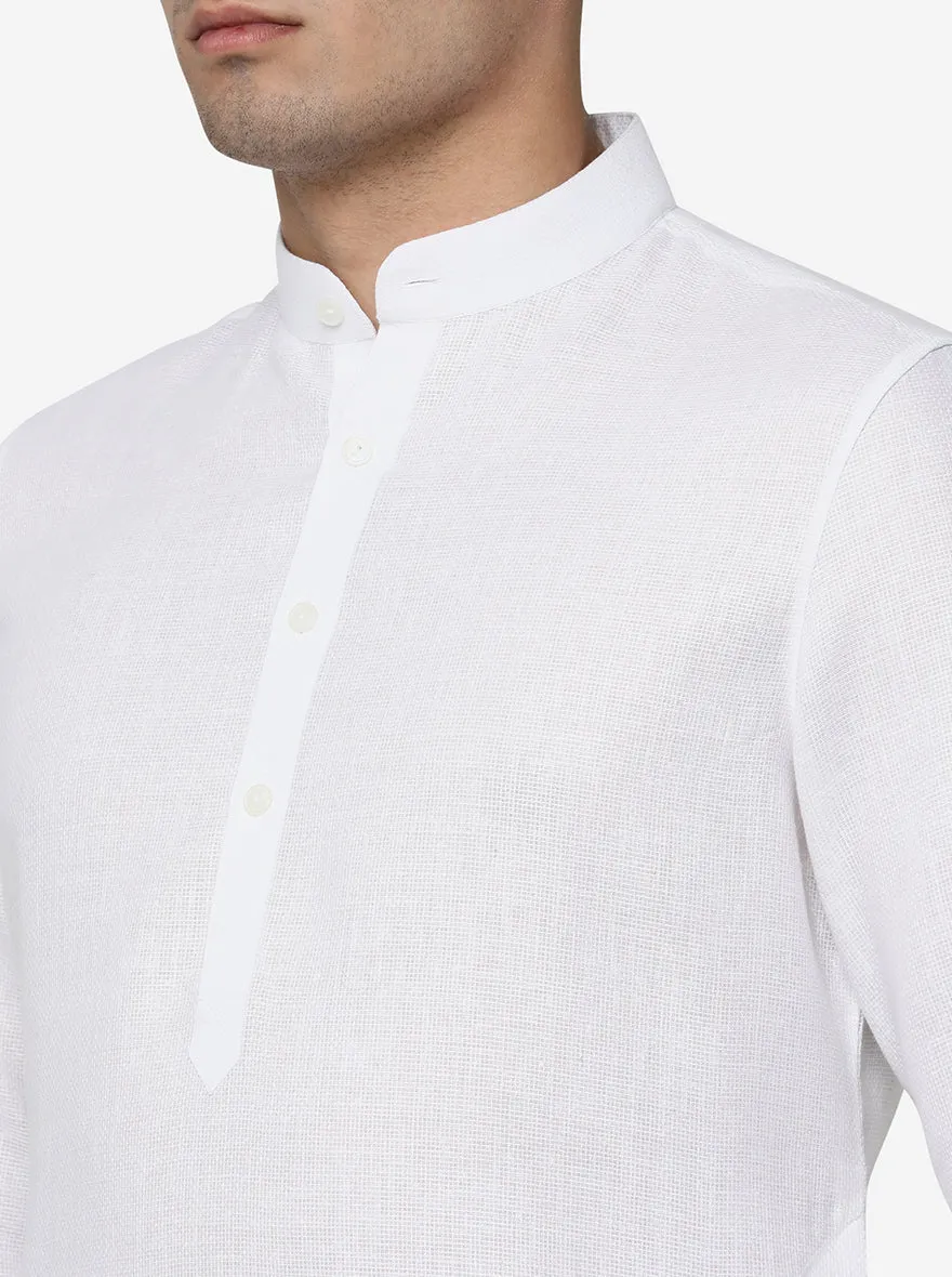 White Self Textured Regular Fit Modi Kurta | JadeBlue