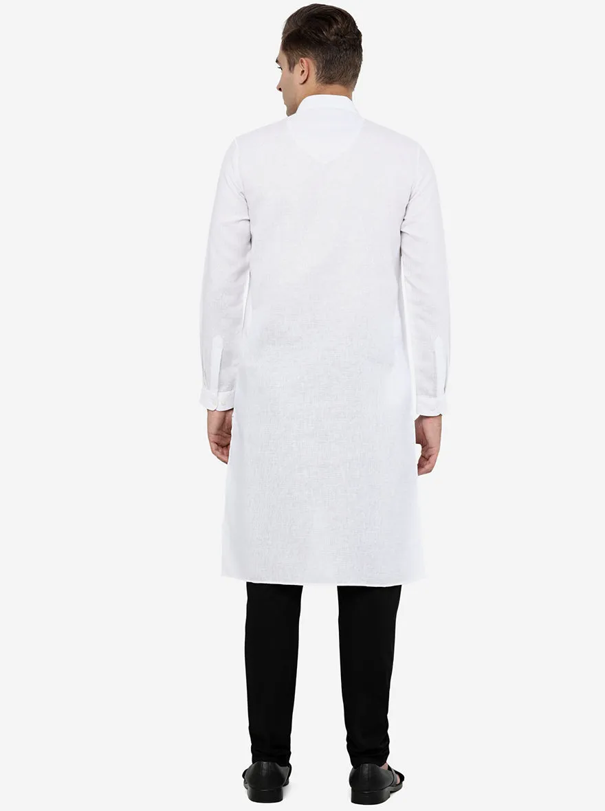 White Self Textured Regular Fit Modi Kurta | JadeBlue