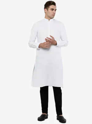 White Self Textured Regular Fit Modi Kurta | JadeBlue