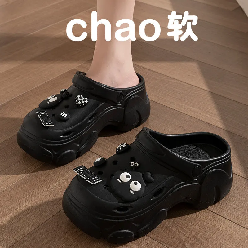 Wholesale Increased height clogs, garden shoes, women's breathable sandals, foreign trade DIY black briquettes beach slippers