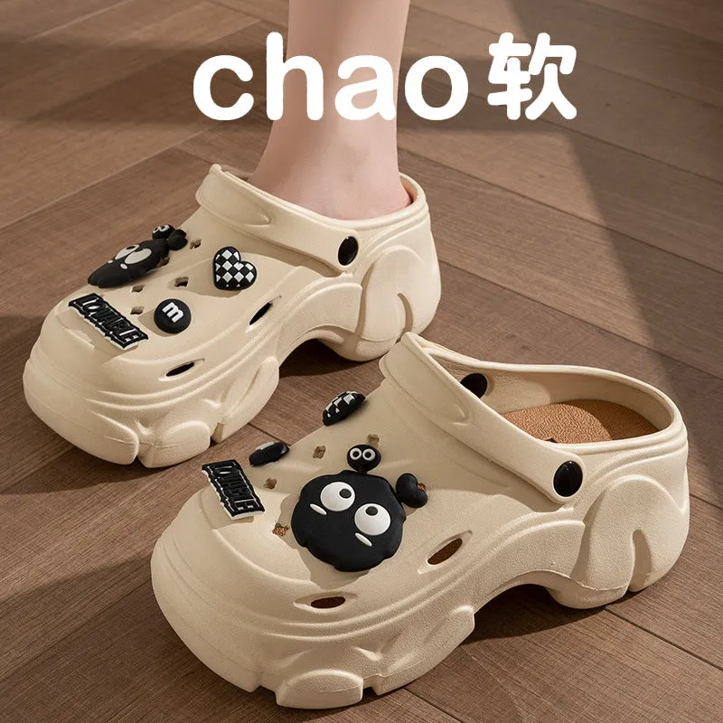 Wholesale Increased height clogs, garden shoes, women's breathable sandals, foreign trade DIY black briquettes beach slippers
