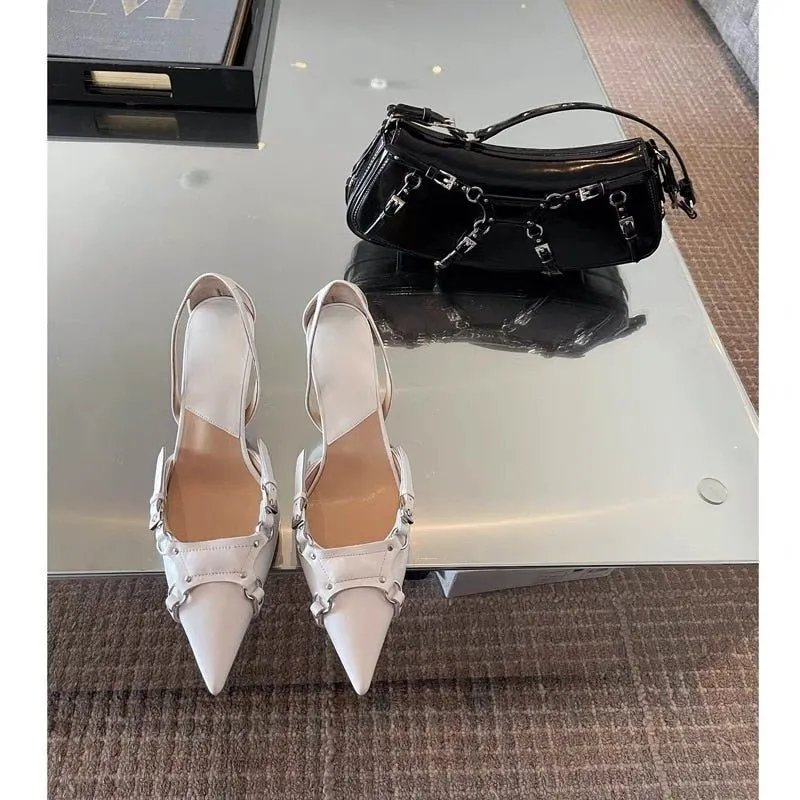 Women Large Size Black Lace Up  Clear Pointed Sandals