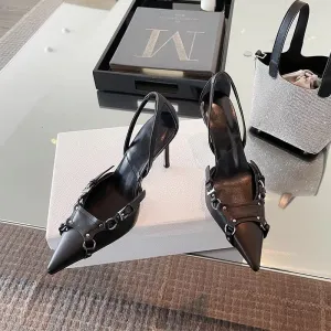 Women Large Size Black Lace Up  Clear Pointed Sandals