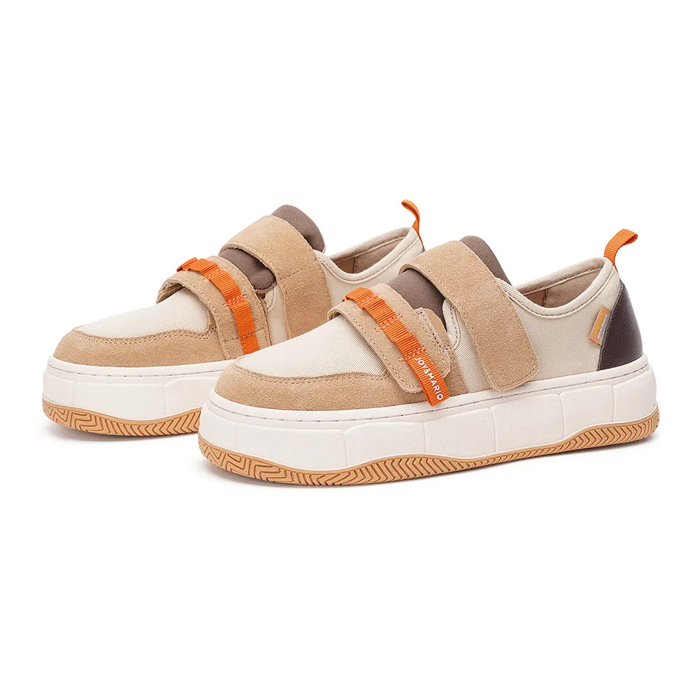 Women’s Slip-on Cow Suede and Fabric Platform Loafers in Apricot-87358W