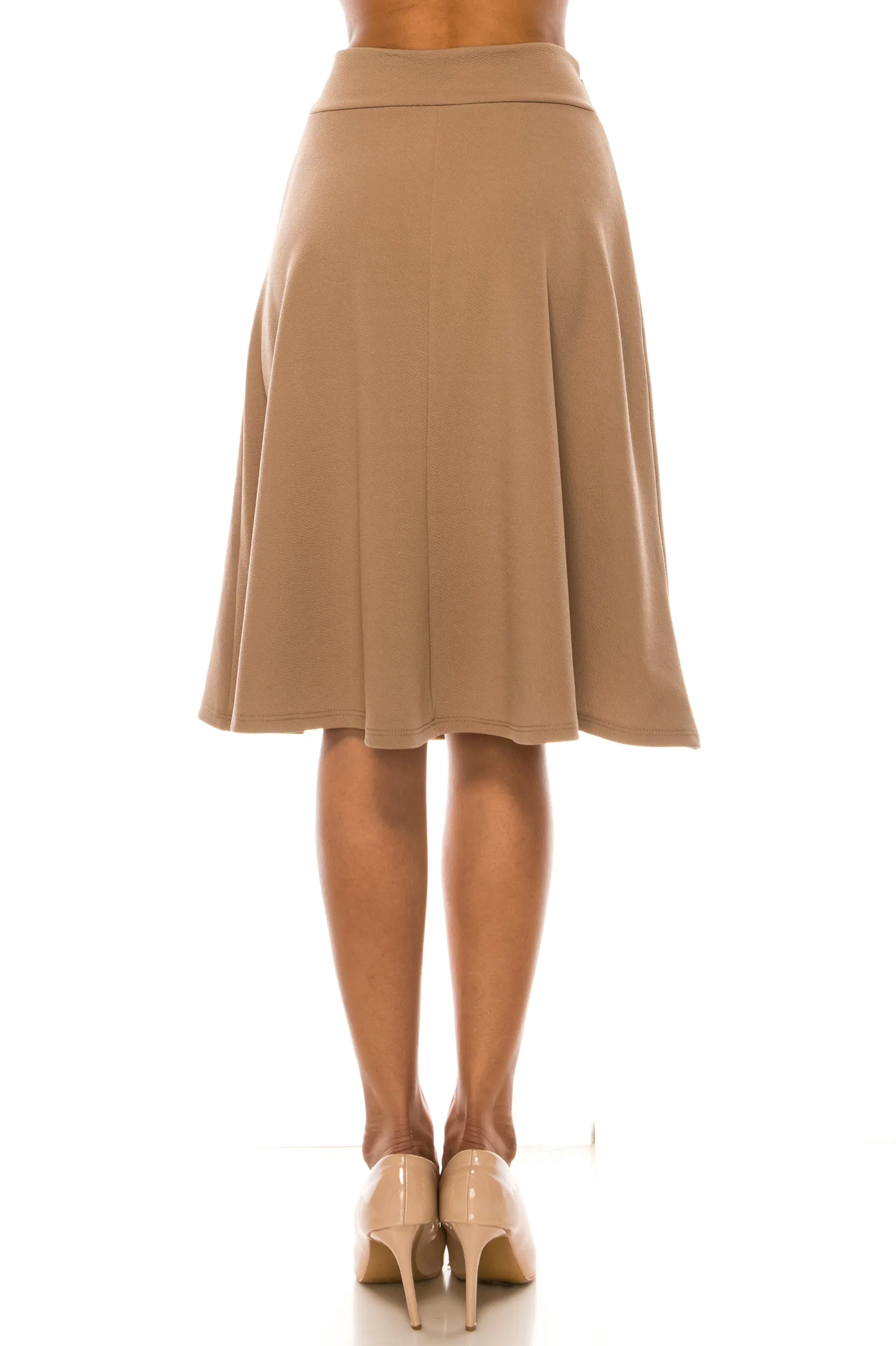 Women's Solid A-line Casual High Waist Bow Tie Belted A Line Midi Knee Length Skirts