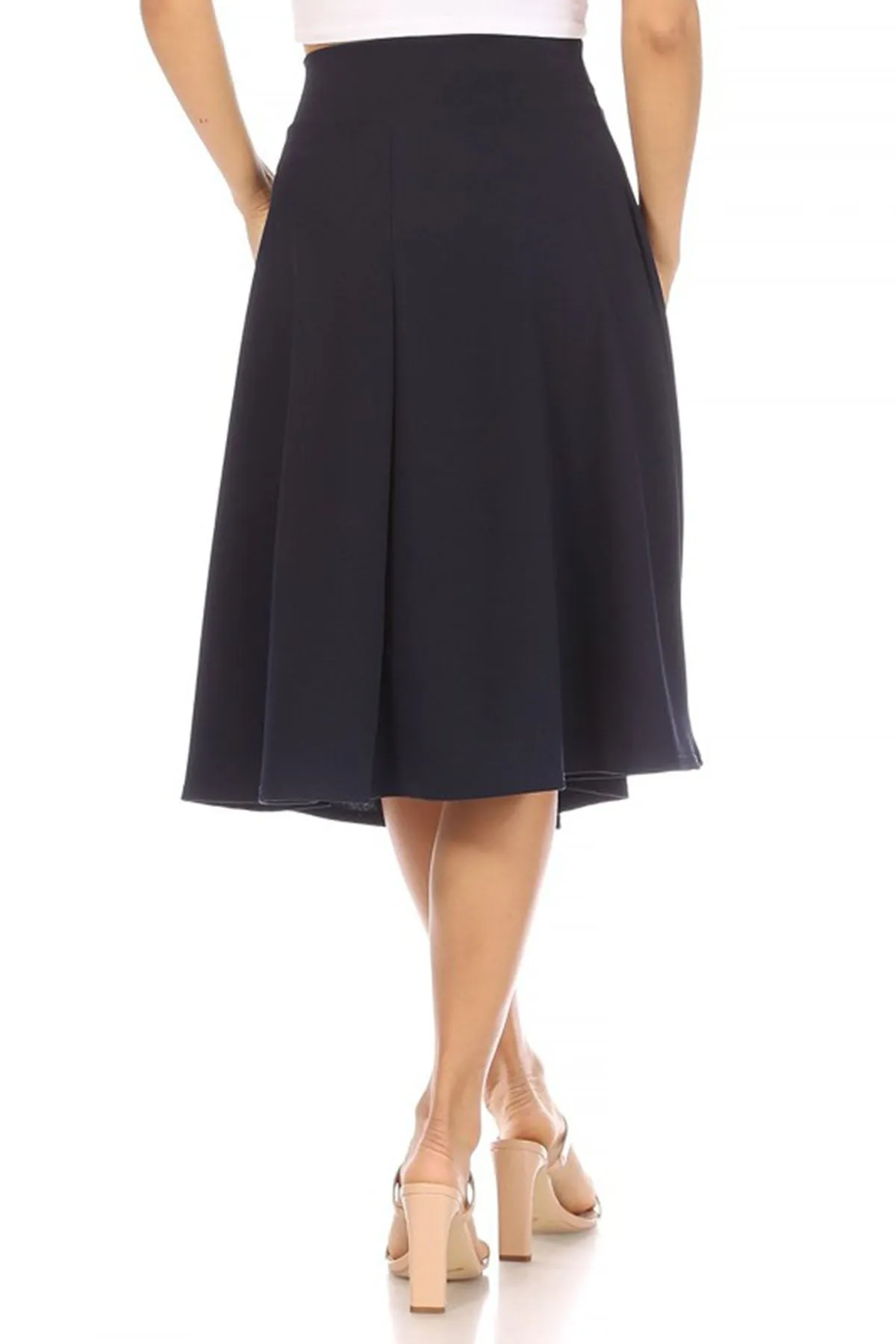 Women's Solid A-line Casual High Waist Bow Tie Belted A Line Midi Knee Length Skirts
